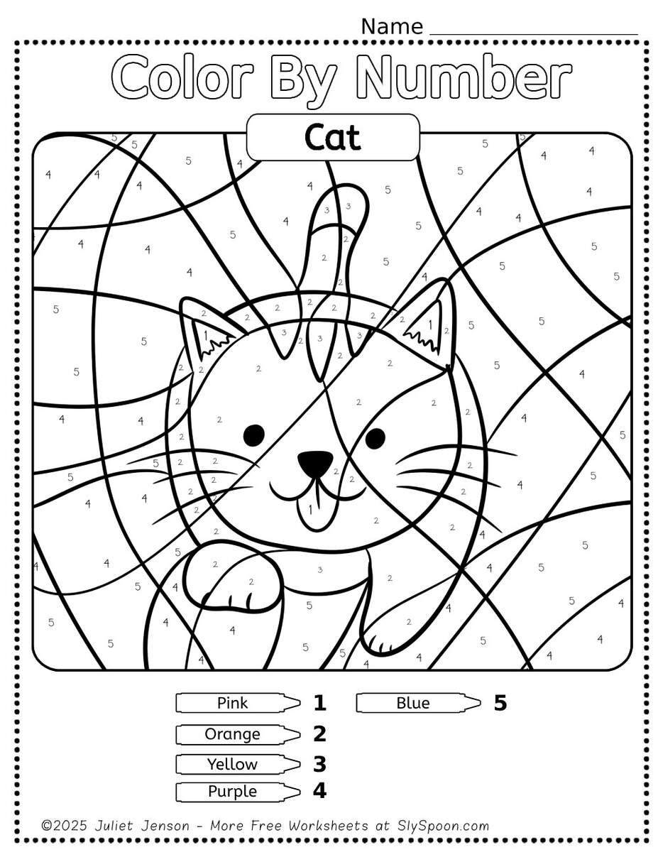 10 Free Printable Cat Themed Color By Number Pages For Kids Sly Spoon