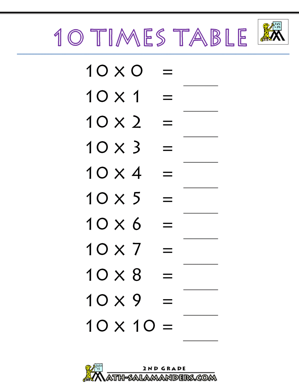 10 Times Table 10 Times Table