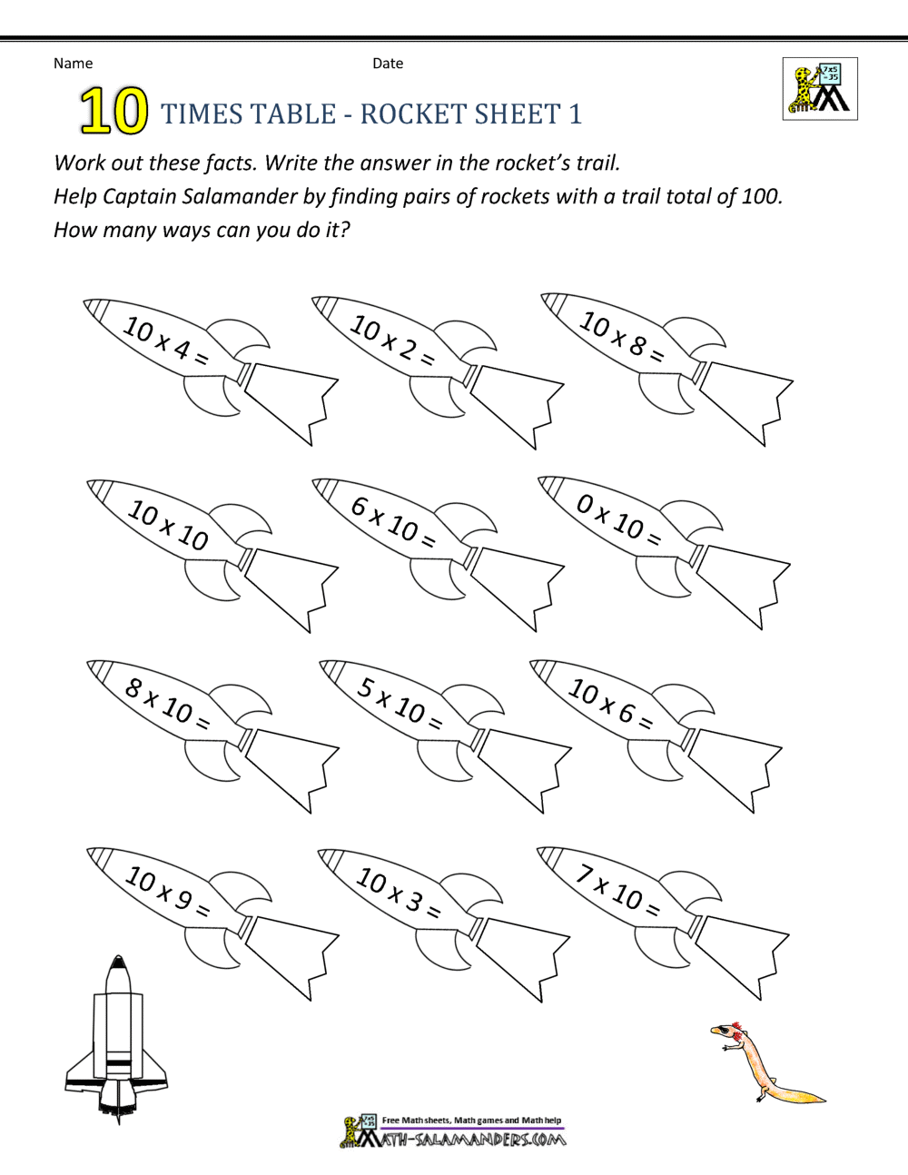 10 Times Table Worksheet Page 10 Times Table