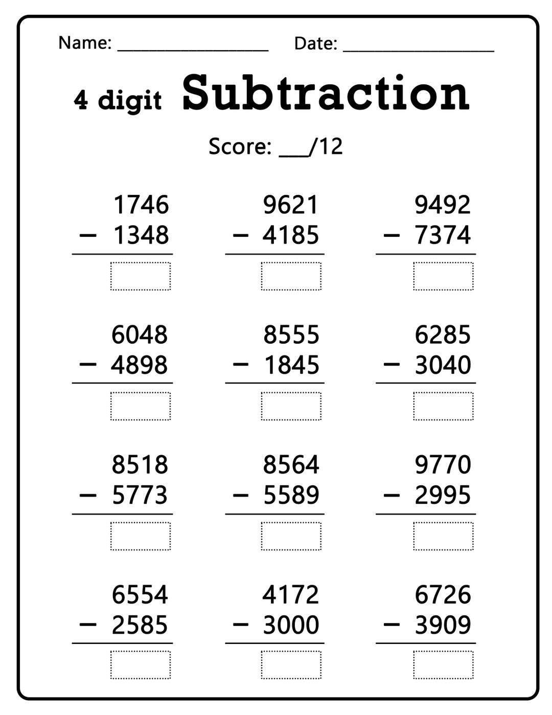 100 Math Subtraction Worksheets PDF Free Download