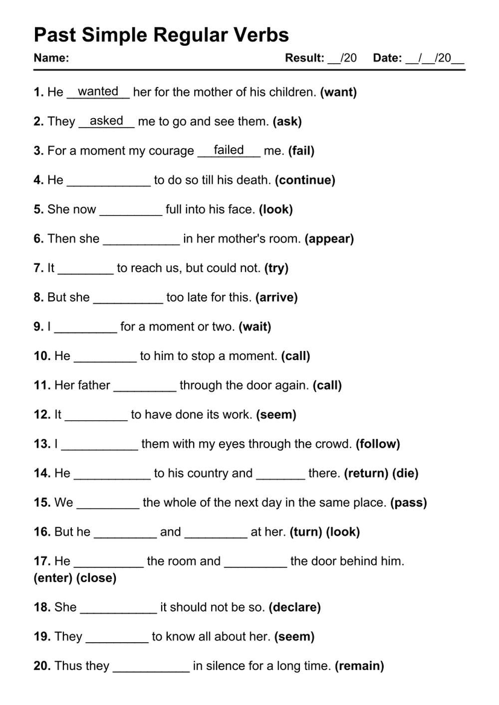 101 Past Simple Regular PDF Worksheets With Answers Grammarism