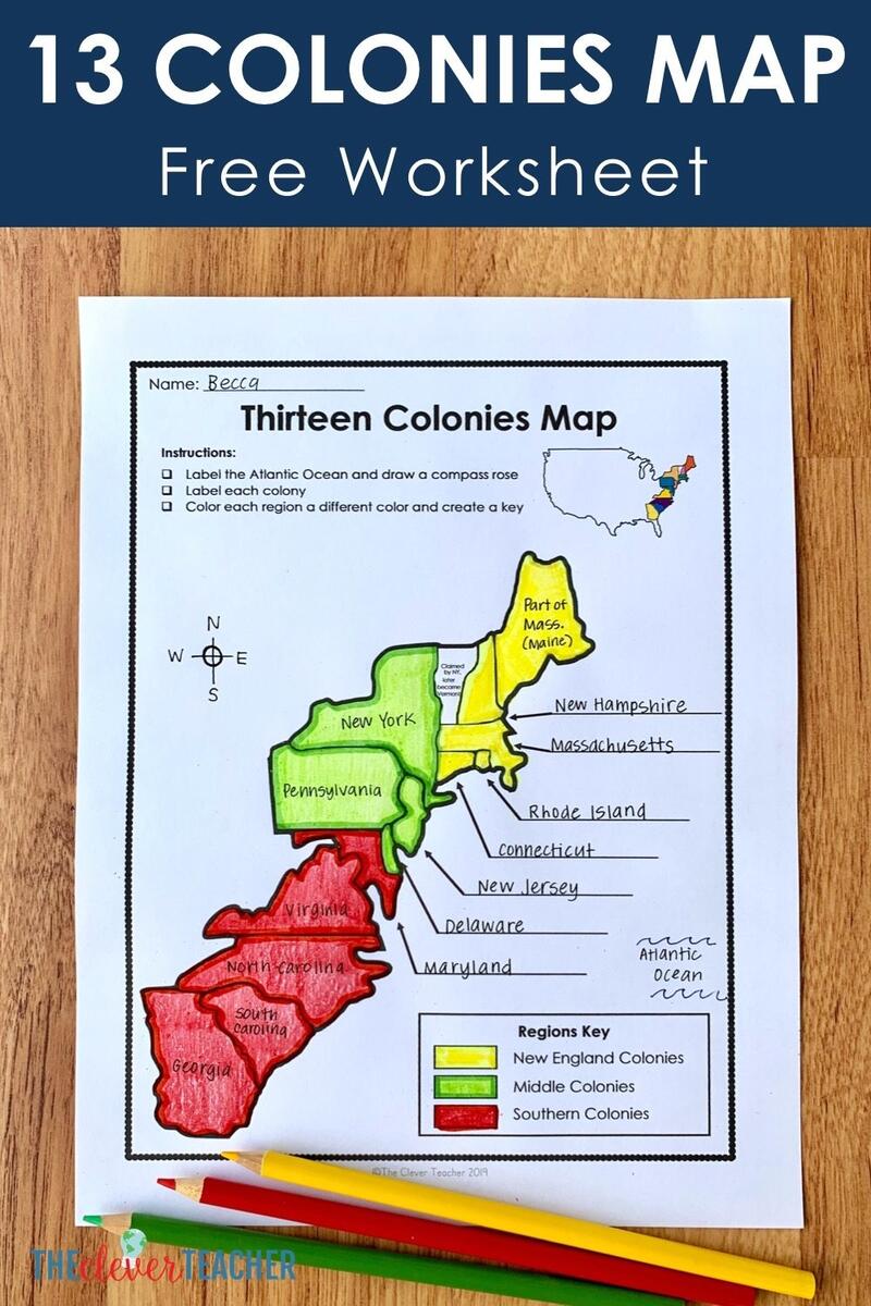 13 Colonies Free Map Worksheet And Lesson For Students 13 Colonies Map Black And White Blank Storyboard