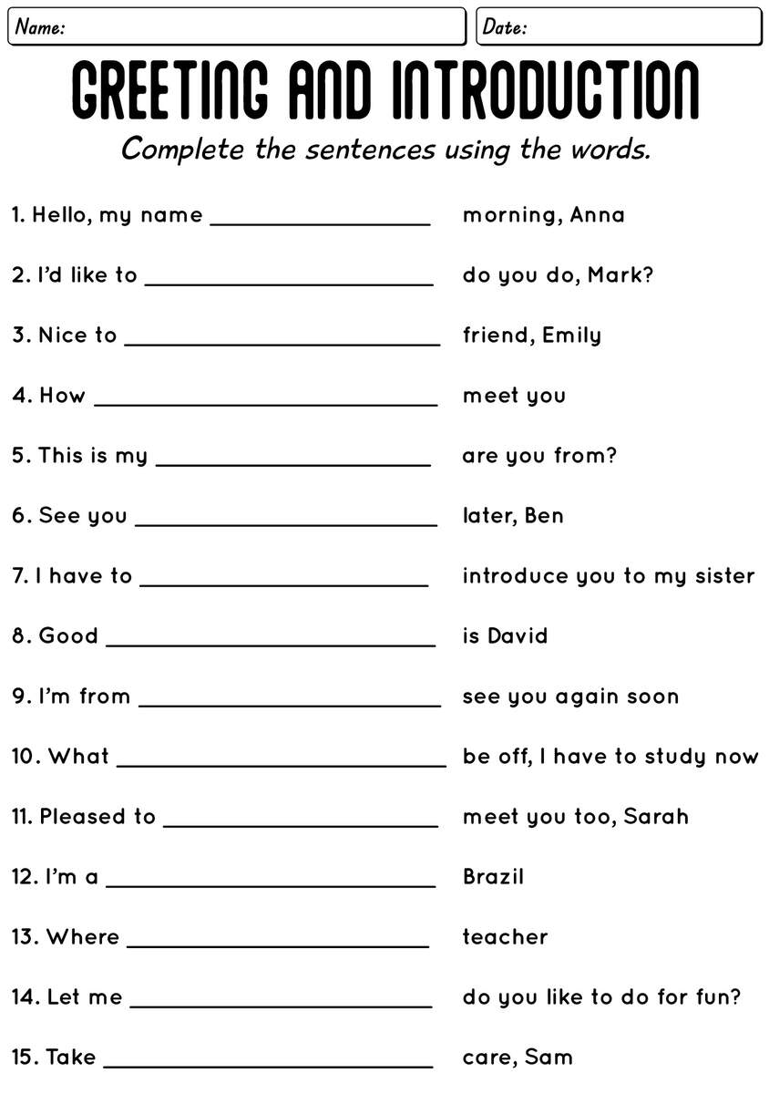 13 ESL Introductions And Greetings Worksheets Free PDF At Worksheeto