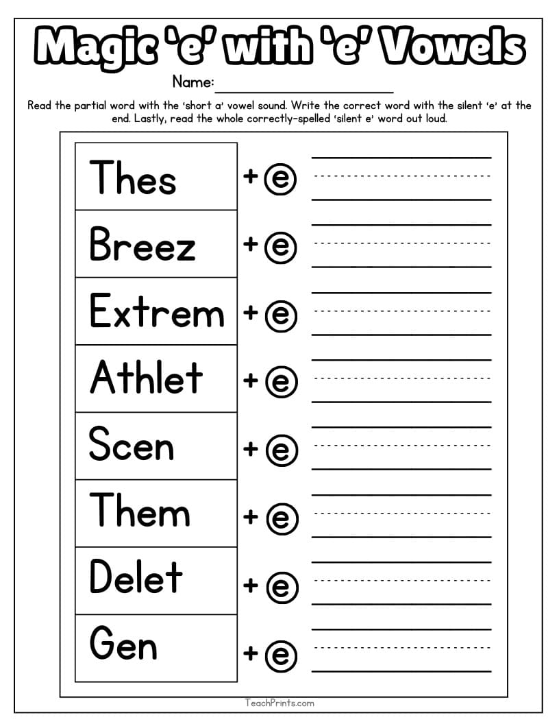 13 Magic E Worksheets Free PDF Printables Teach Prints 13 Silent E Worksheets Free PDF Printables Teach Prints