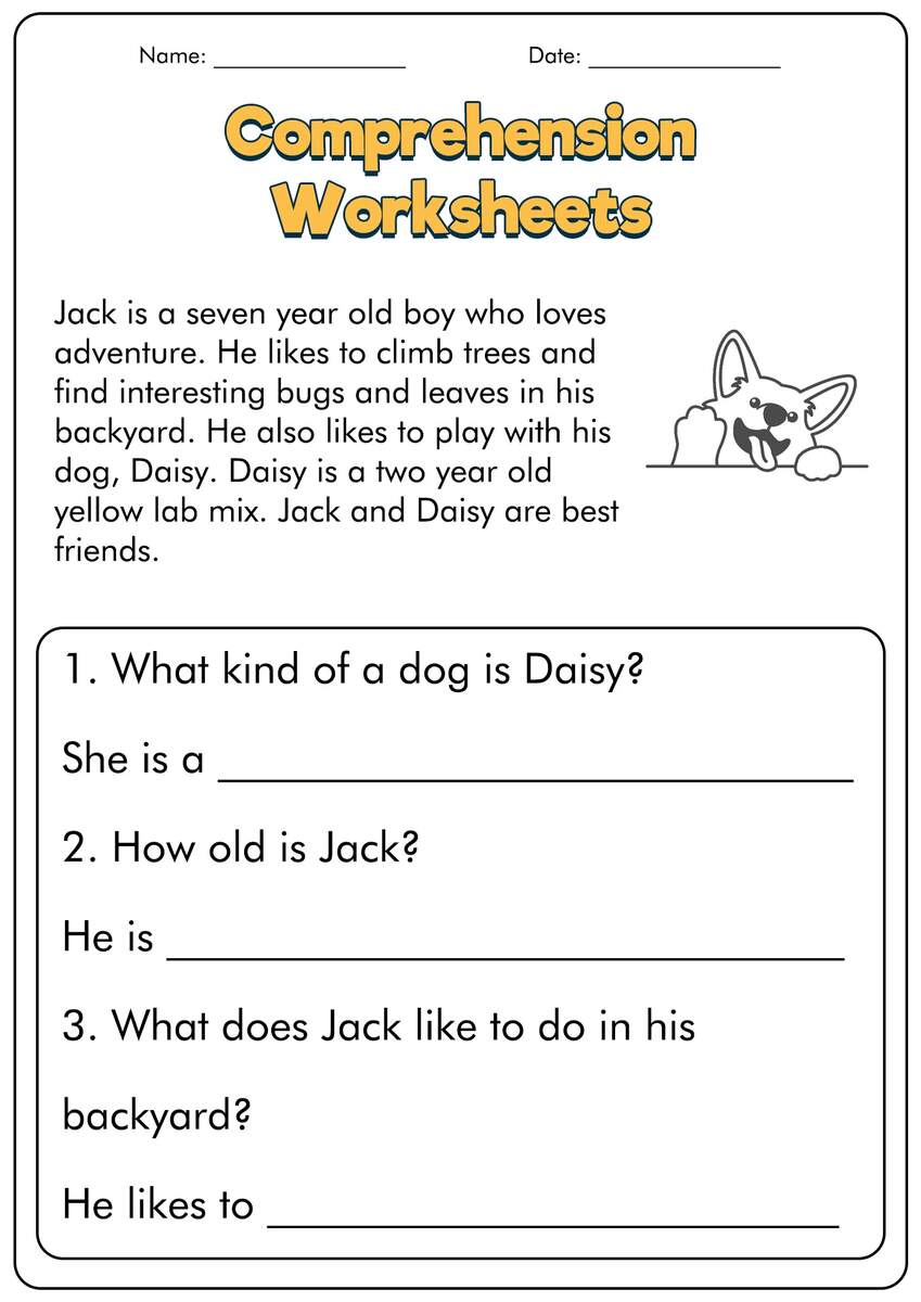 Reading Comprehension Worksheets Grade 1