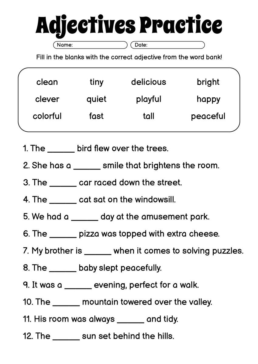 16 Printable Adjective Worksheets 4th Grade Free PDF At Worksheeto Contractions Worksheet 4 Grammar Activity