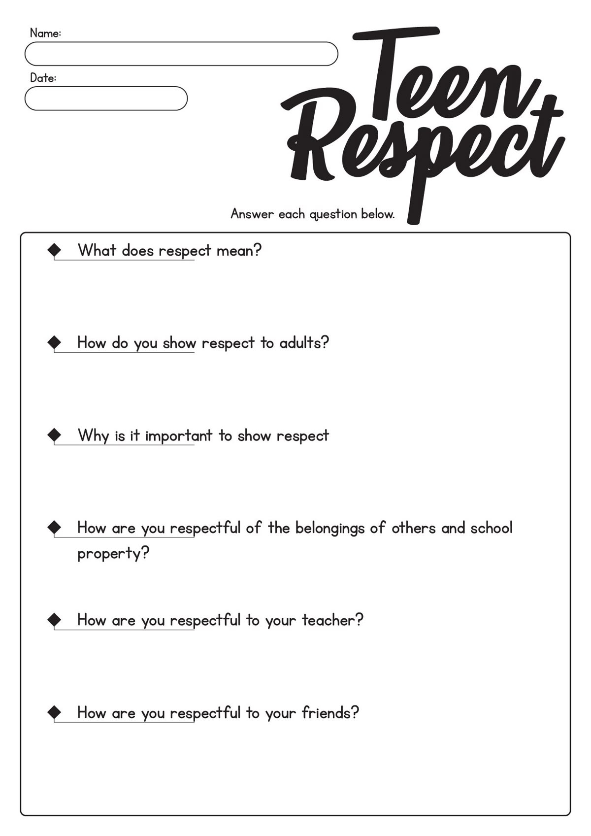 16 Relationship Worksheets For Teenagers