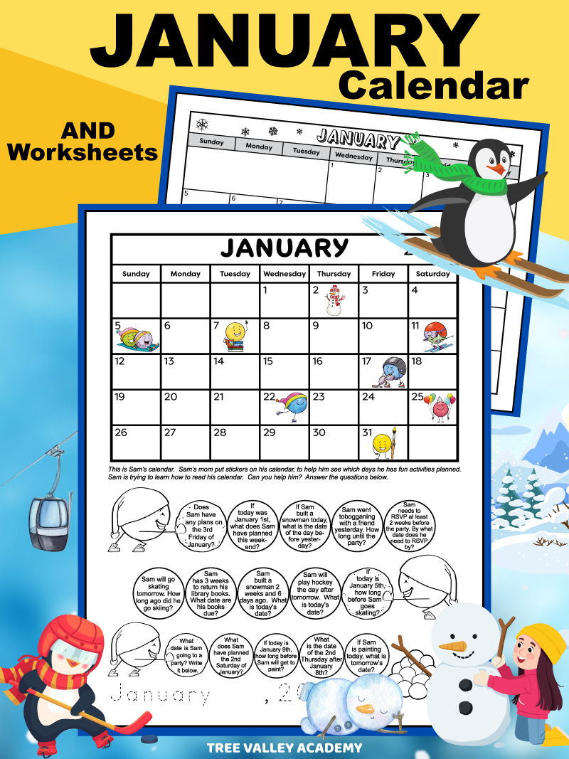 1st 2nd Grade Calendar Math Worksheets Tree Valley Academy January Calendar Worksheet Free Printable For Kids Mamas Learning Corner