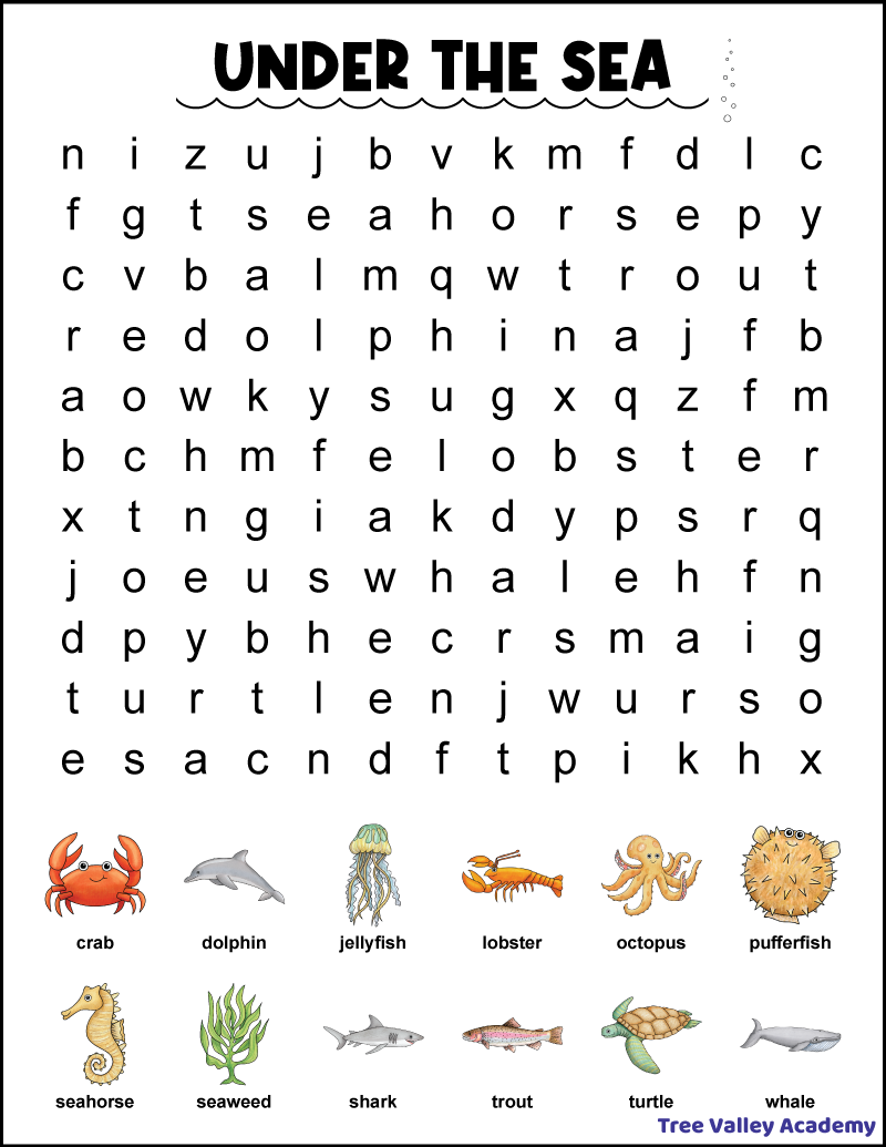 1st Grade Ocean Word Search Tree Valley Academy Free Ocean Worksheets Storyboard That Activities For Kids