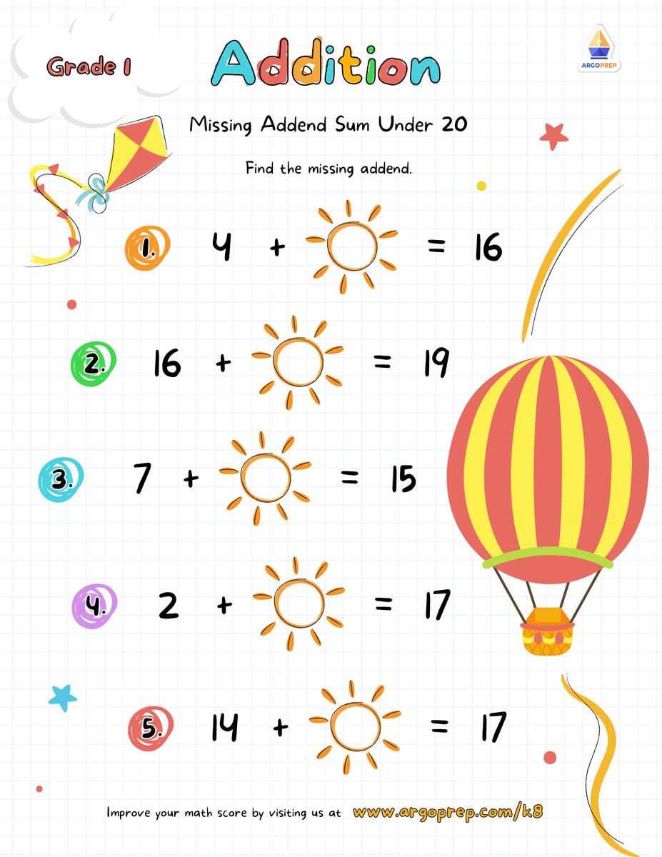 1st Grade Parts Of Whole Missing Addend Sum Under 20 Worksheets For Free ArgoPrep 1st Grade Parts Of Whole Missing Addend Sum Under 20 Worksheets For Free ArgoPrep