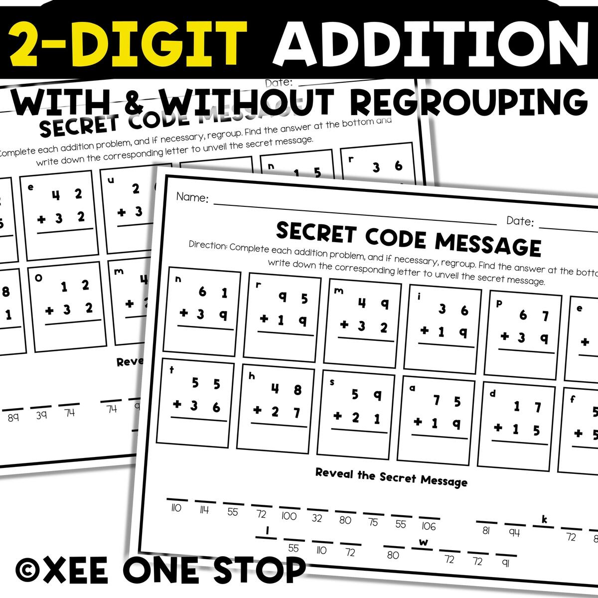 2 Digit Addition With And Without Regrouping Motivational Secret Code Message Made By Teachers 2 Digit Addition With And Without Regrouping Motivational Secret Code Message Made By Teachers
