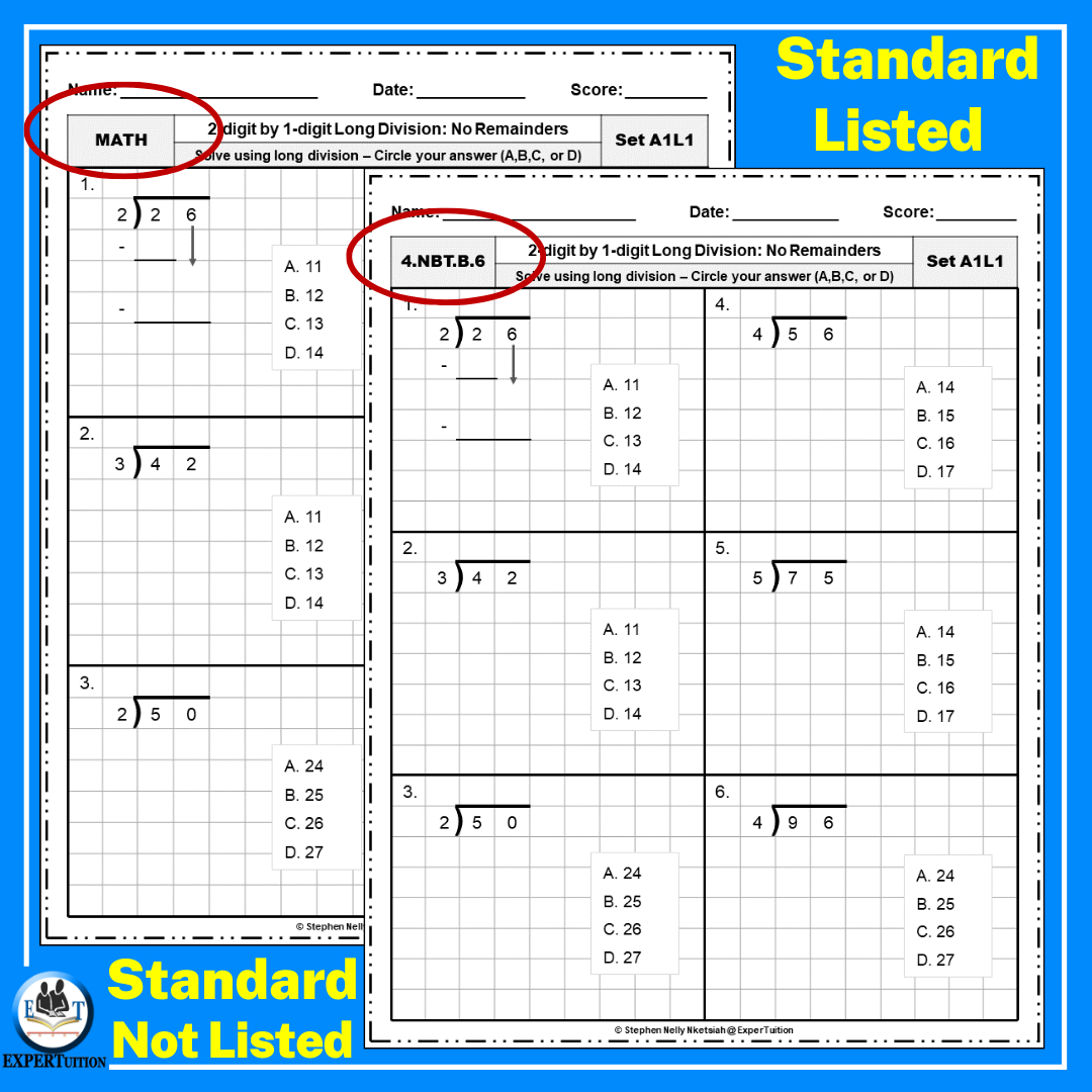 2 Digit By 1 Digit Long Division With And Without Remainders Practice Worksheets Made By Teachers