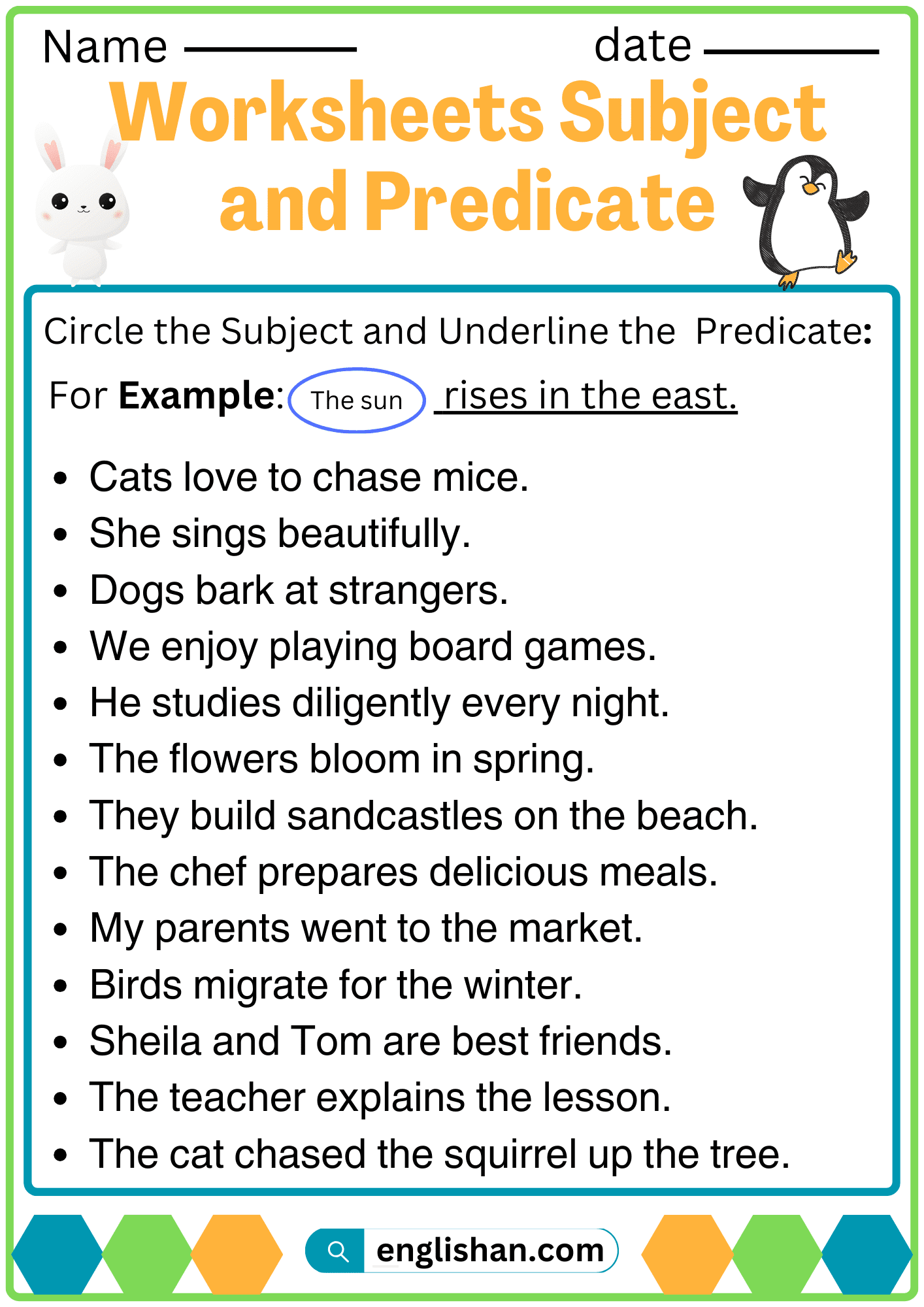 3 Subject And Predicate Worksheets With Answers In English Englishan Englishlinx Subject And Predicate Worksheets