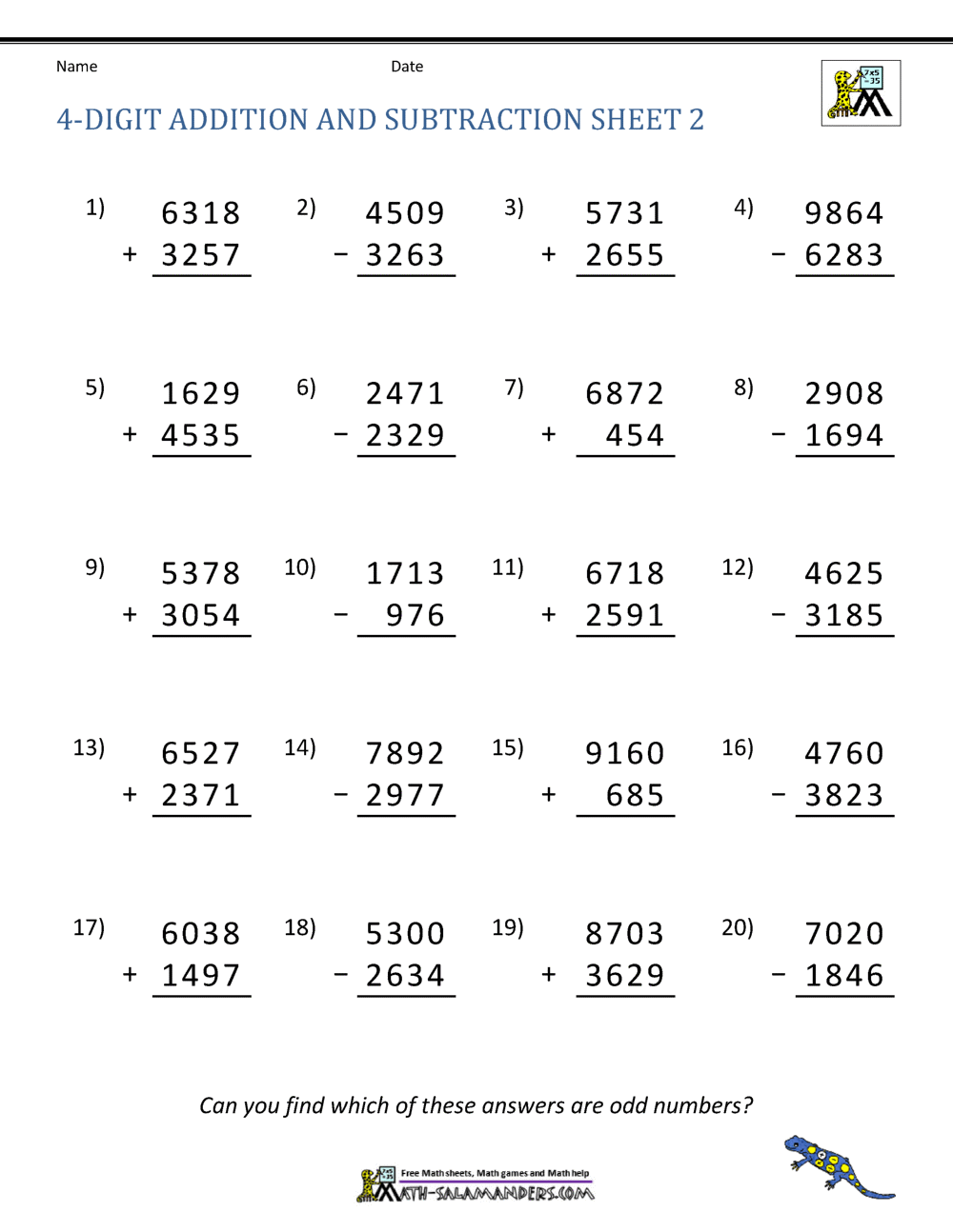 4 Digit Addition And Subtraction Worksheets 4 Digit Addition And Subtraction Worksheets