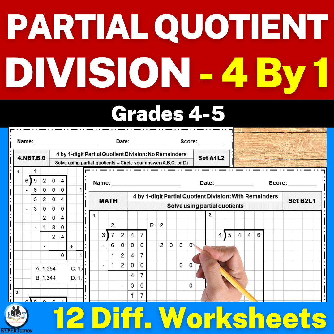 4 Digit By 1 Digit Partial Quotients Division With And Without Remainders Practice Worksheets Made By Teachers 4 Digit By 1 Digit Partial Quotients Division With And Without Remainders Practice Worksheets Made By Teachers