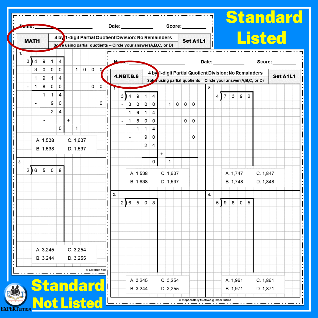 4 Digit By 1 Digit Partial Quotients Division With And Without Remainders Practice Worksheets Made By Teachers