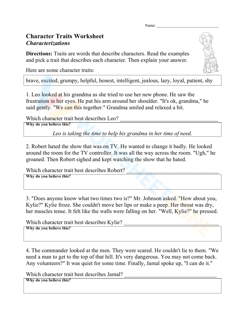 4th Grade Character Traits Worksheets Printable 4th Grade Character Traits Worksheets Printable