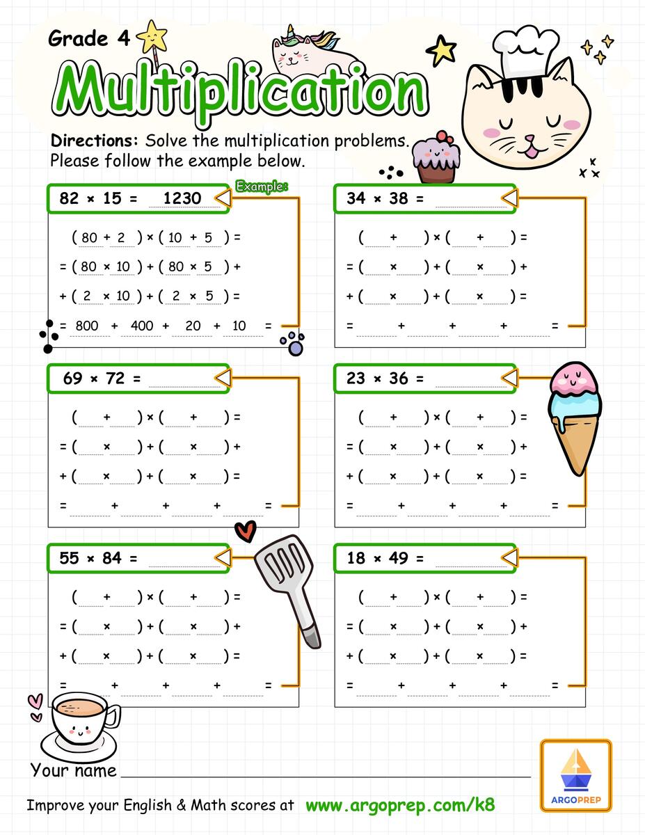 4th Grade Multiplication Multi Digit Multiplication Worksheets For Free ArgoPrep Science Themed Multiplication Color By Number Worksheets