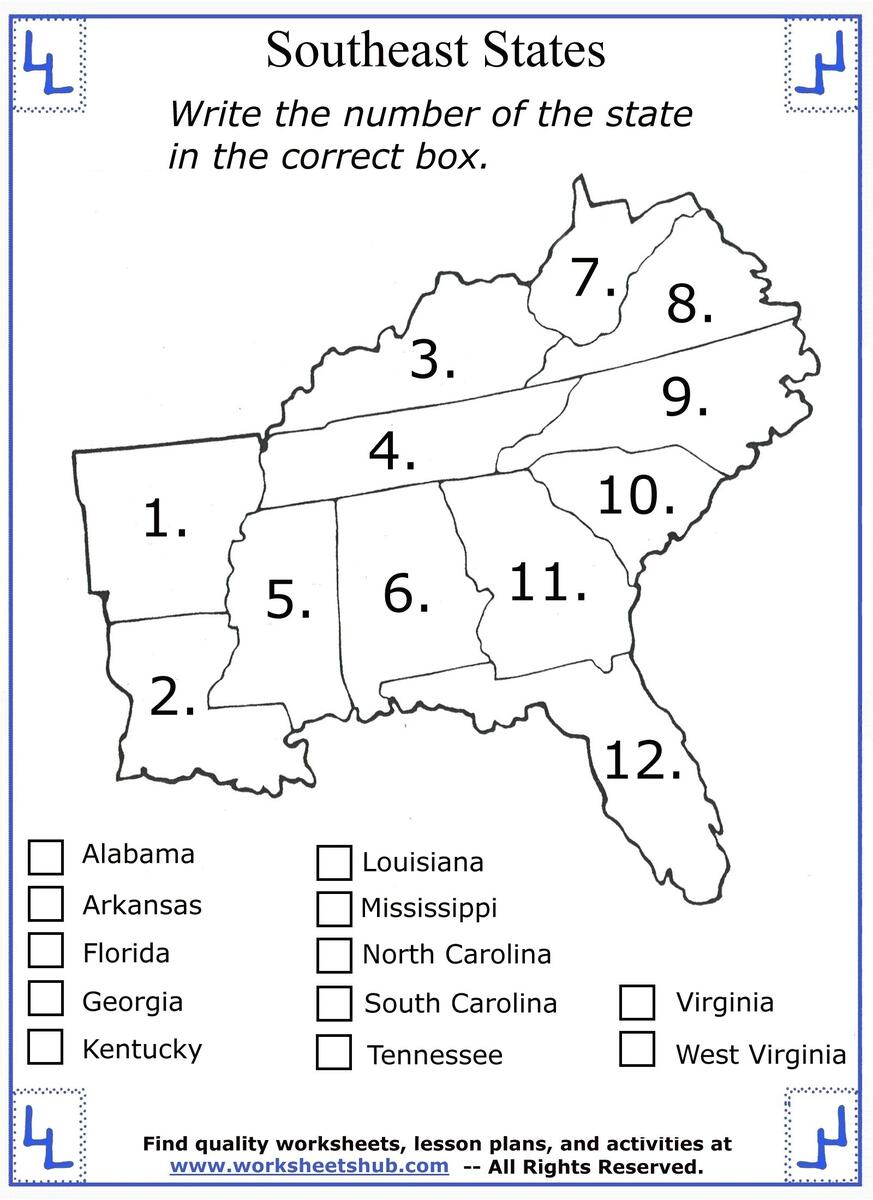 4th Grade Social Studies Southeast Region States Map Skills Worksheets Free Printable Bundle