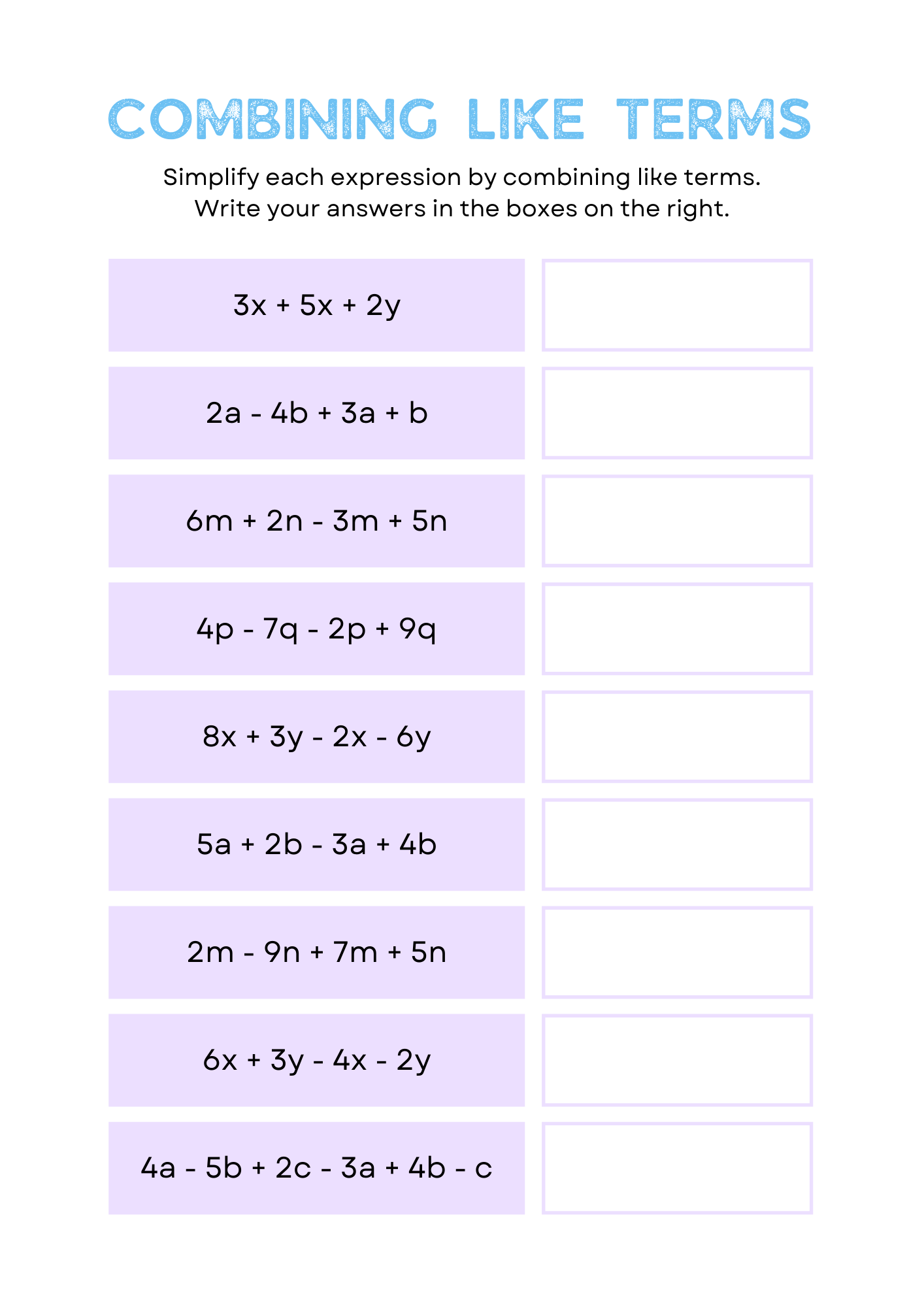 50 Free Printable Combining Like Terms Worksheet To Download In PDF 50 Free Printable Combining Like Terms Worksheet To Download In PDF