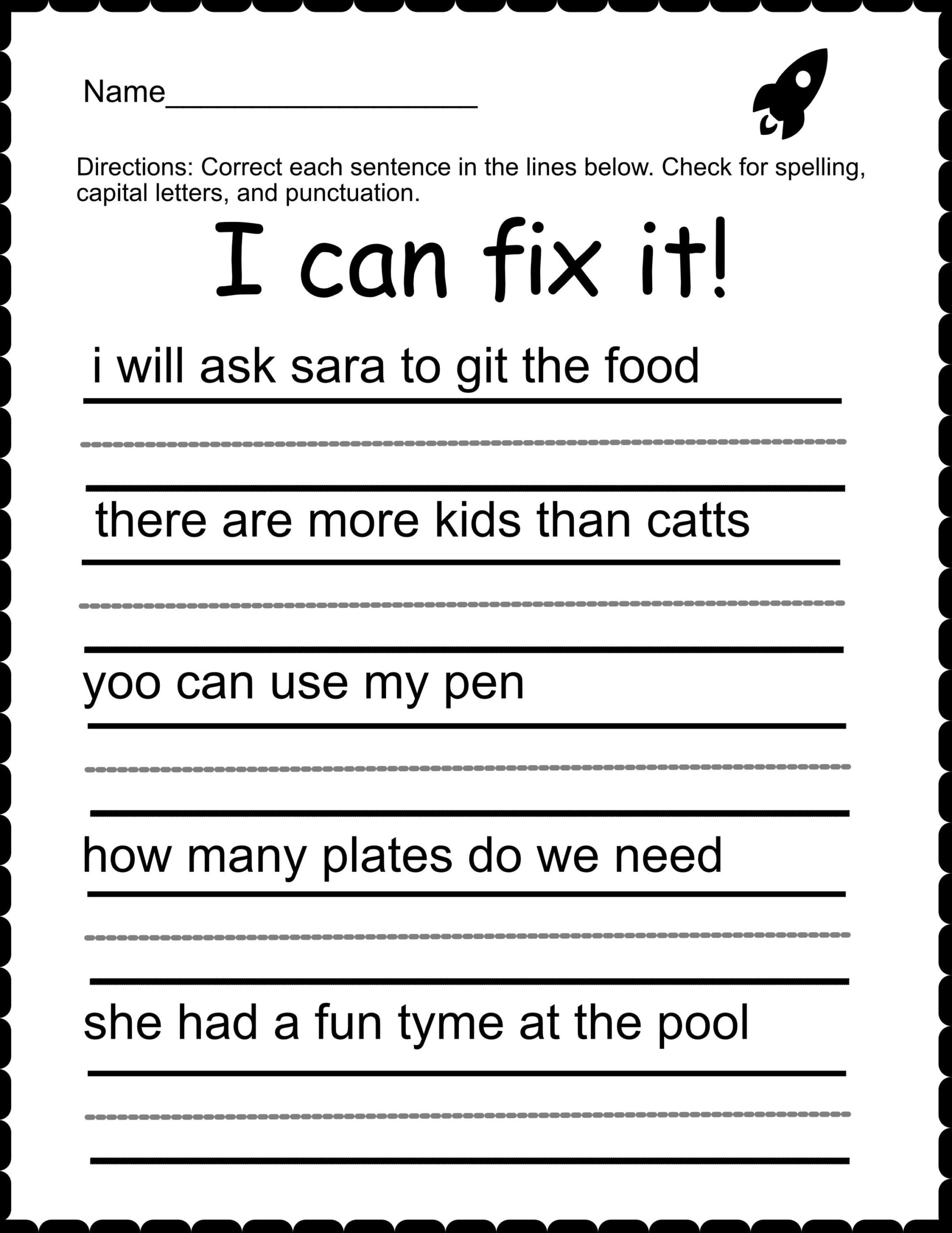 50 Printable 1st Through 3rd Grade Fix A Sentence Examples Spelling Writing Etsy Israel