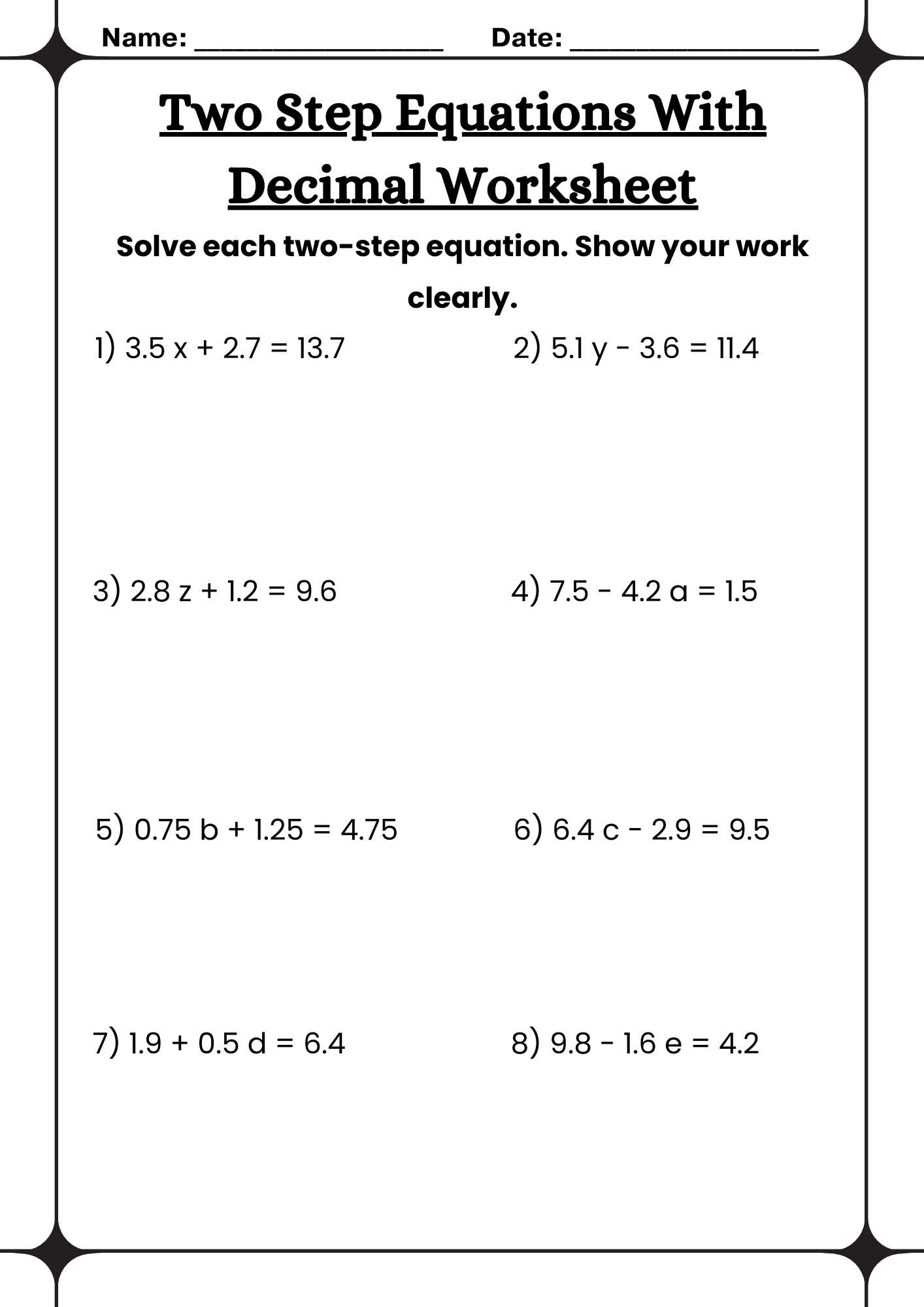 Free Worksheets For Linear Equations Grades 6 9 Pre Algebra Algebra 1