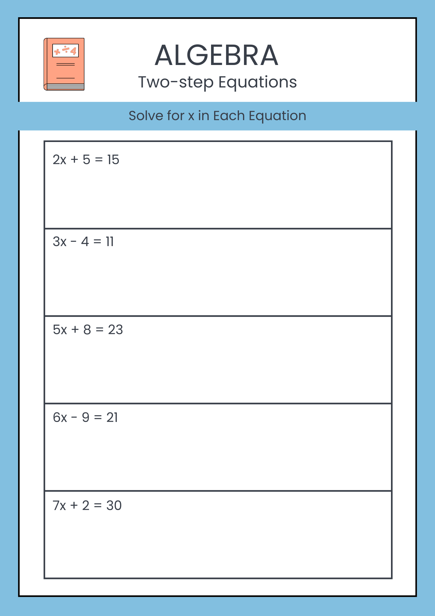 50 Two Step Equations Worksheet Samples To Download In PDF