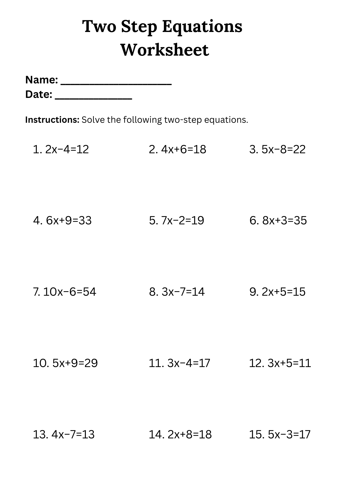 50 Two Step Equations Worksheet Samples To Download In PDF