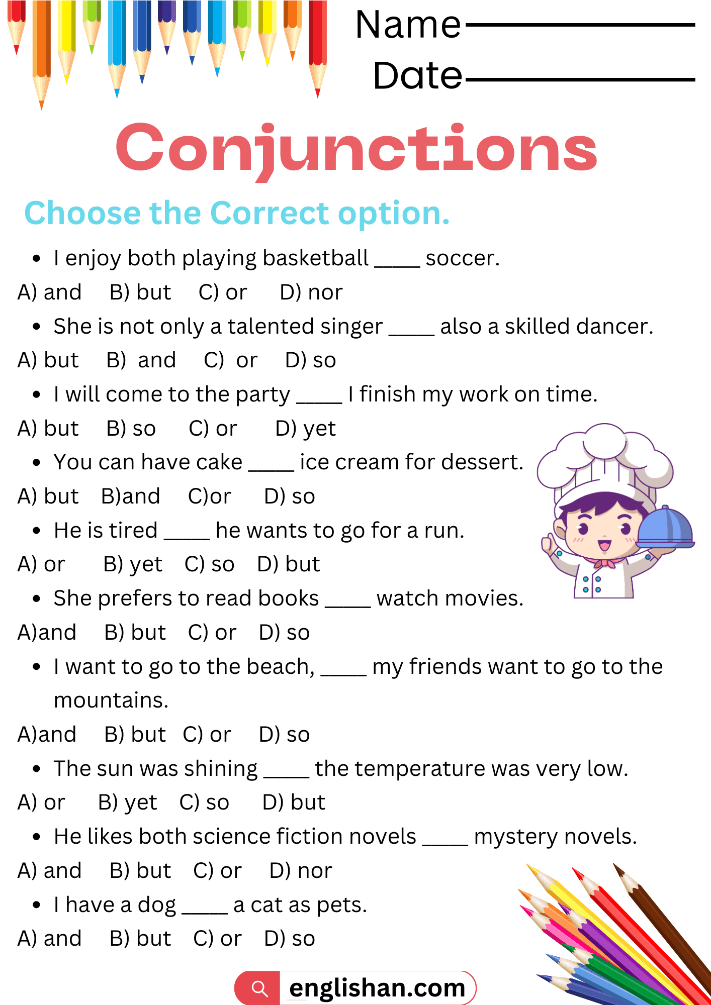 6 Printable Conjunctions Worksheets With Answers In English Englishan
