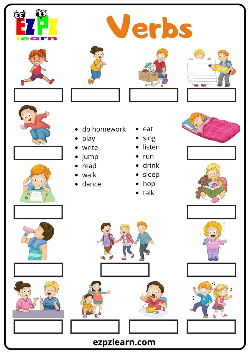 Action Verbs Word Match Free PDF Download Ezpzlearn