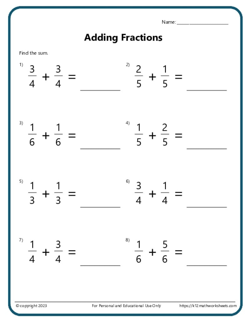 Adding And Subtracting Fractions Worksheets Adding And Subtracting Fractions Worksheets