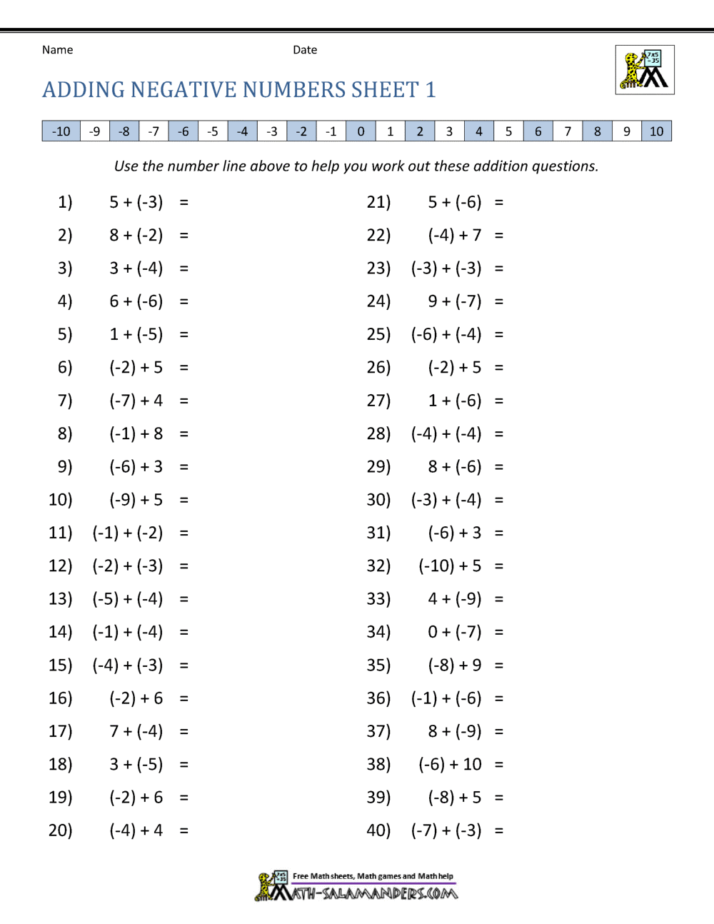 Adding Positive And Negative Numbers