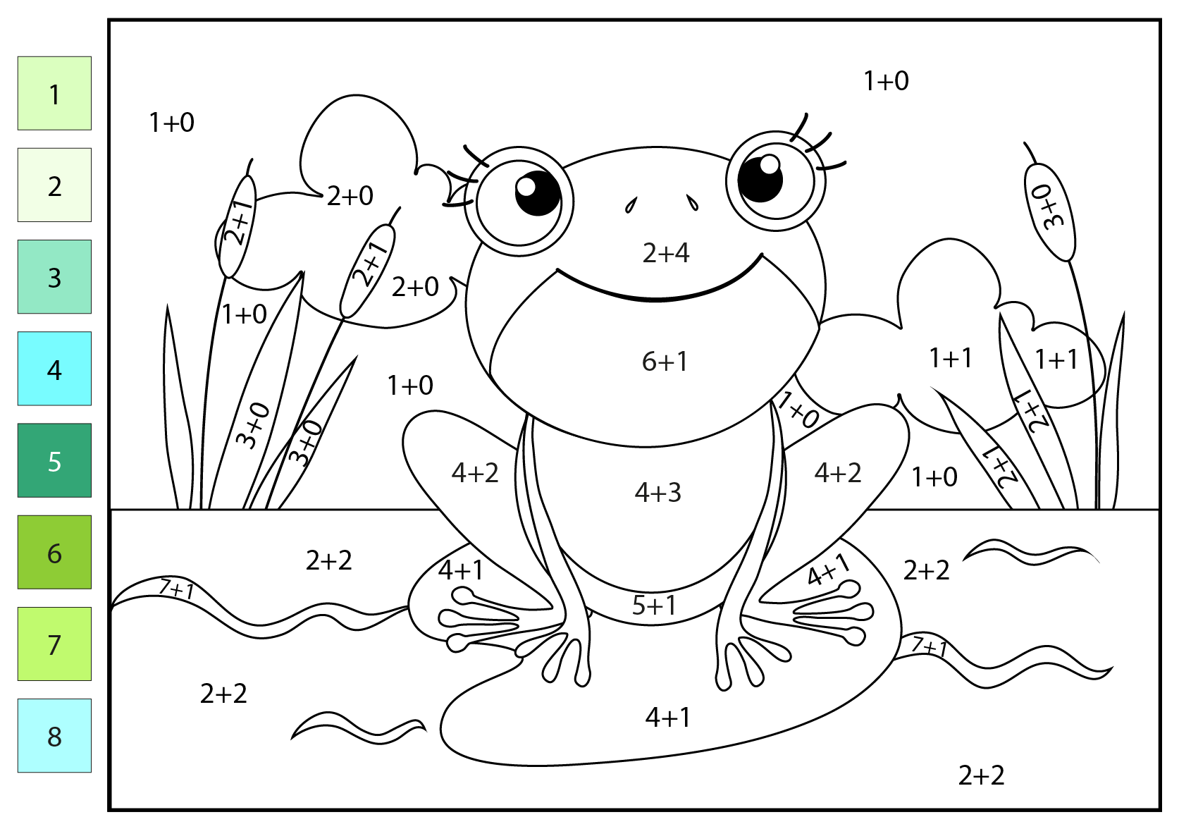 Addition Color By Number Frog Coloring Page Free Printable