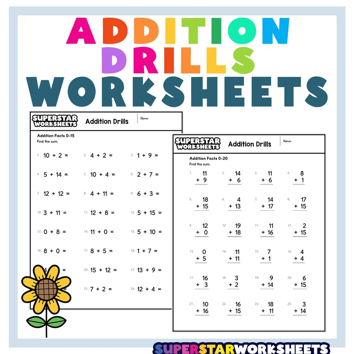 15 Addition Math Worksheets Sum Up To 20 Printable Etsy