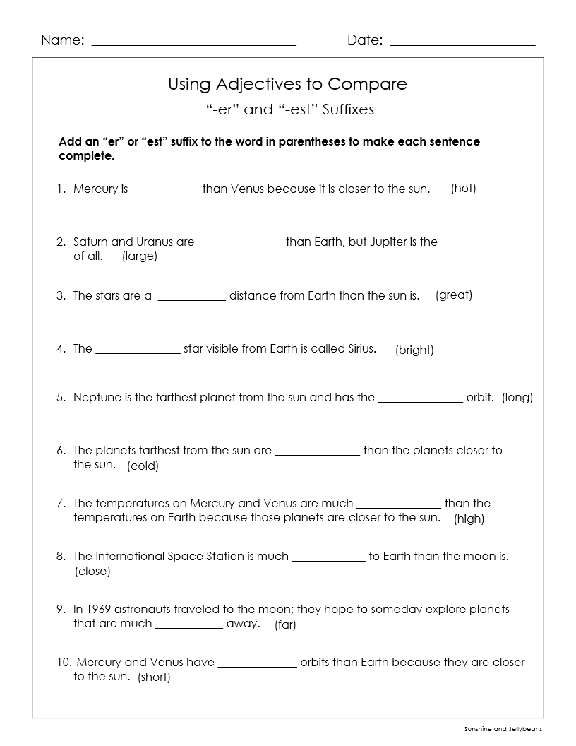 Adjectives That Compare Er Est More Most Outer Space Theme Grades 3 4 Made By Teachers Adjectives That Compare Er Est More Most Outer Space Theme Grades 3 4 Made By Teachers