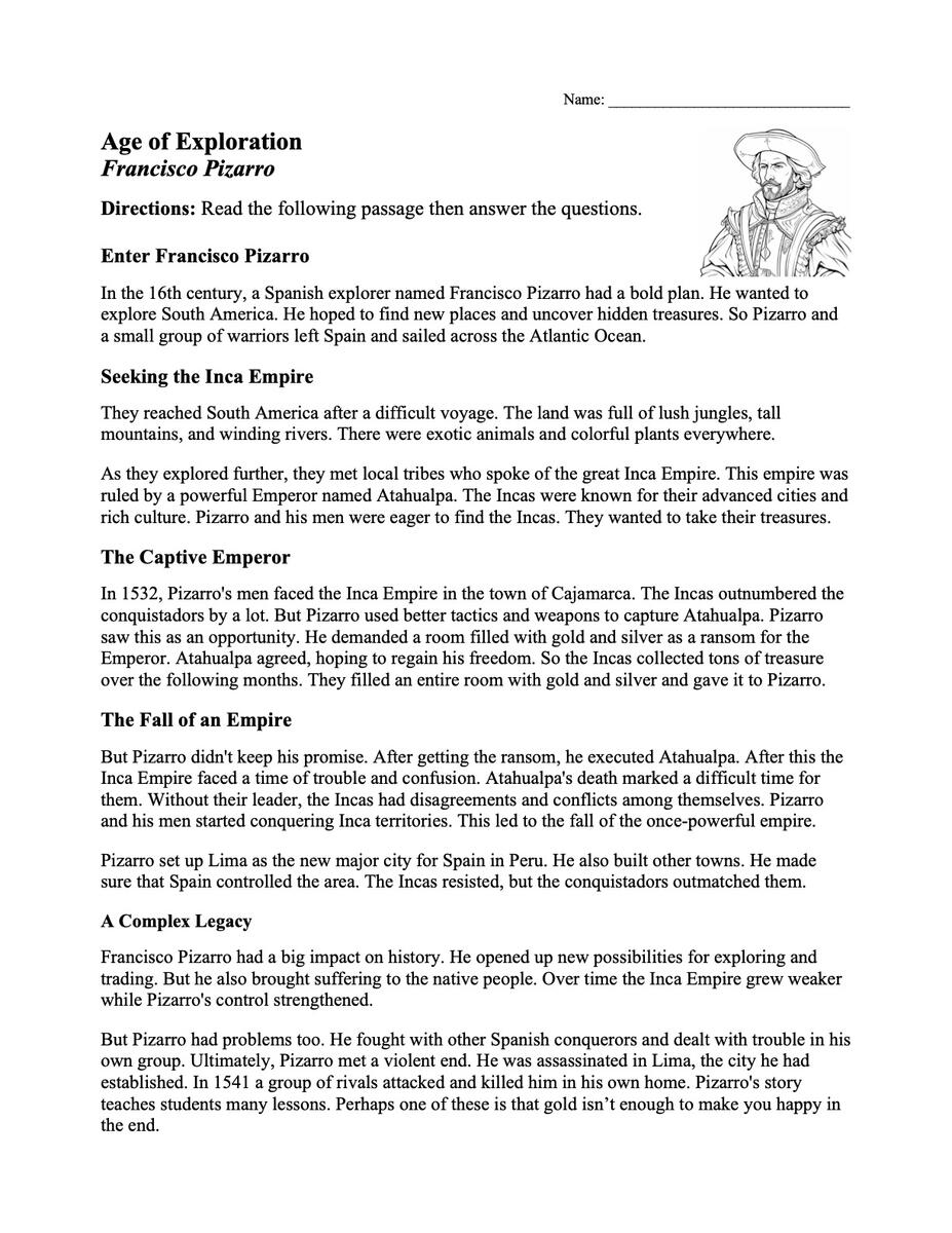 Age Of Exploration Worksheets Free History Activities And Reading Assignments