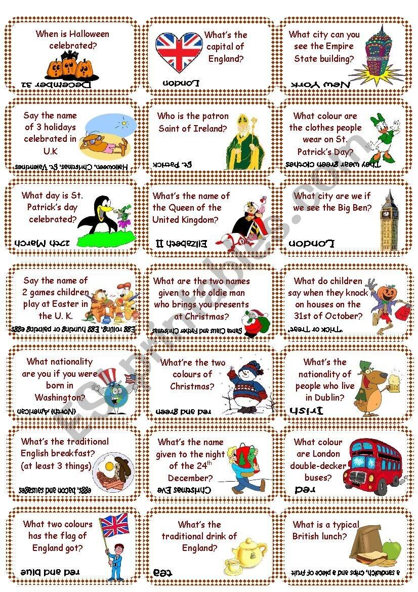 American British Culture Game Cards Set 1 ESL Worksheet By Lili27 American British Culture Game Cards Set 1 ESL Worksheet By Lili27