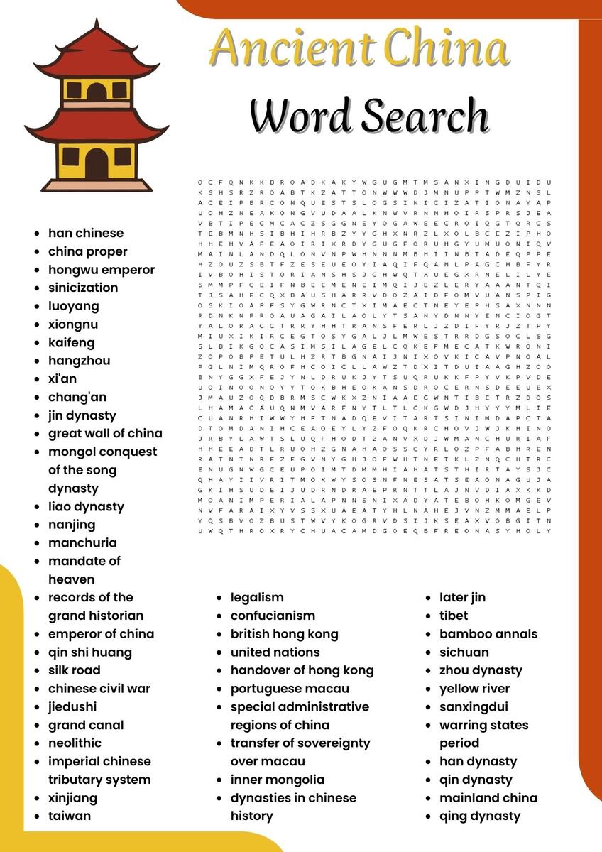 Ancient China Word Search Puzzle Worksheet Activities For Kids Made By Teachers Great Wall Of China Worksheet Fun Facts For Kids
