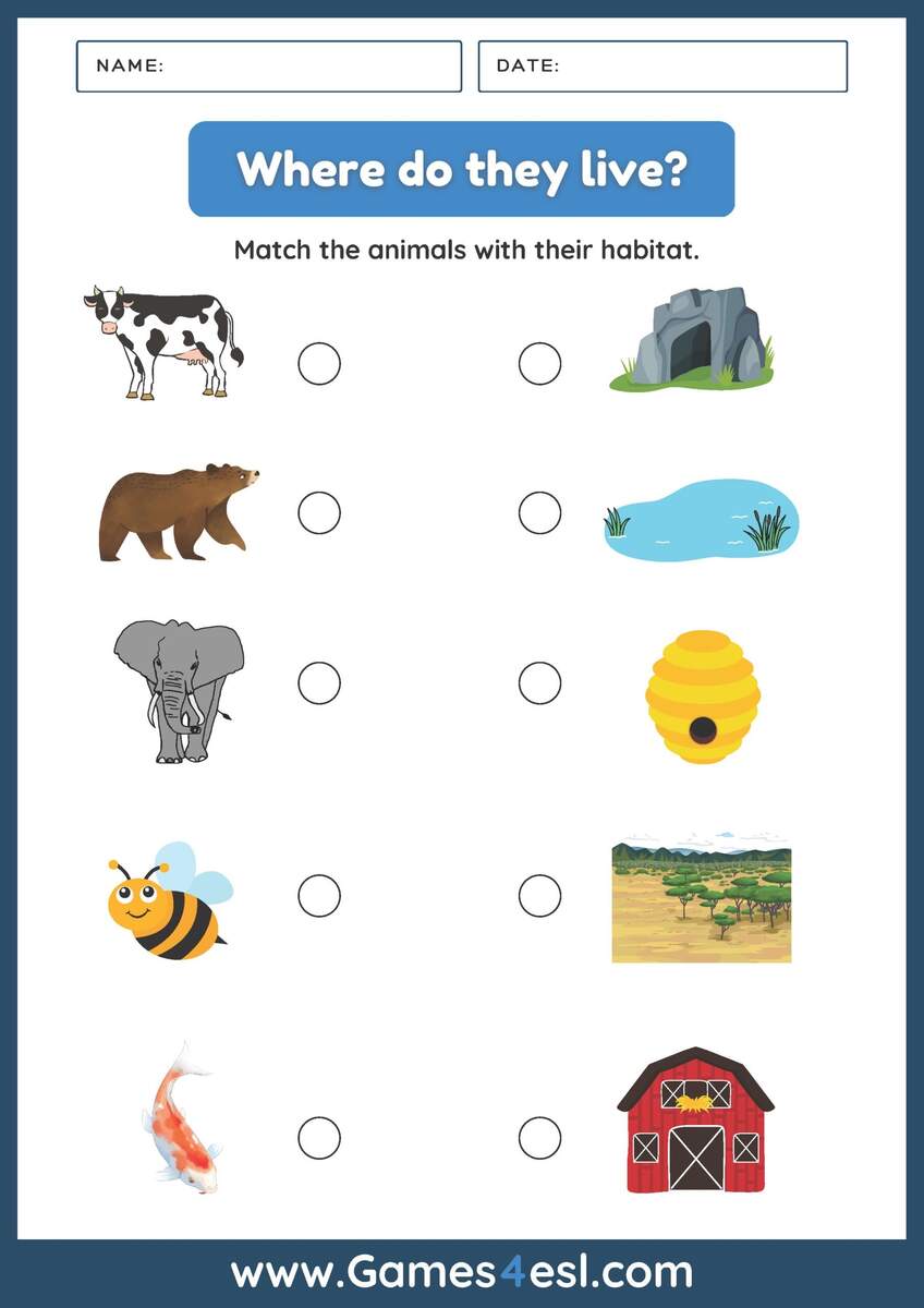 Animals And Habitats Free PDF Worksheets For Kids Games4esl Printable Animal Habitats Worksheets Habitat Of Animals Activity For Grade 3 Made By Teachers