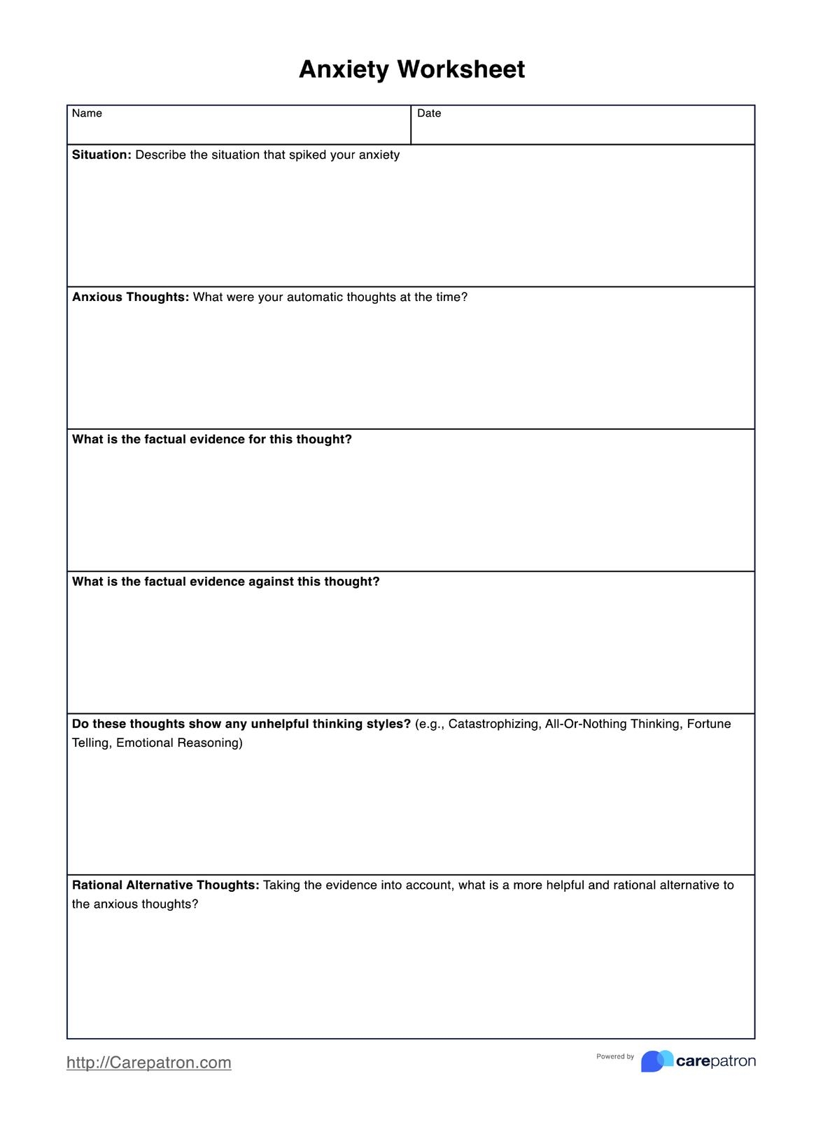 Anxiety Worksheets Anxiety Worksheets TheraPlatform Resources