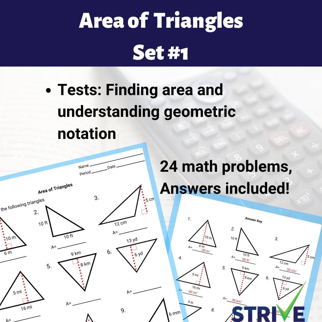 Area Of Triangles Worksheet Set 1 Etsy Hong Kong