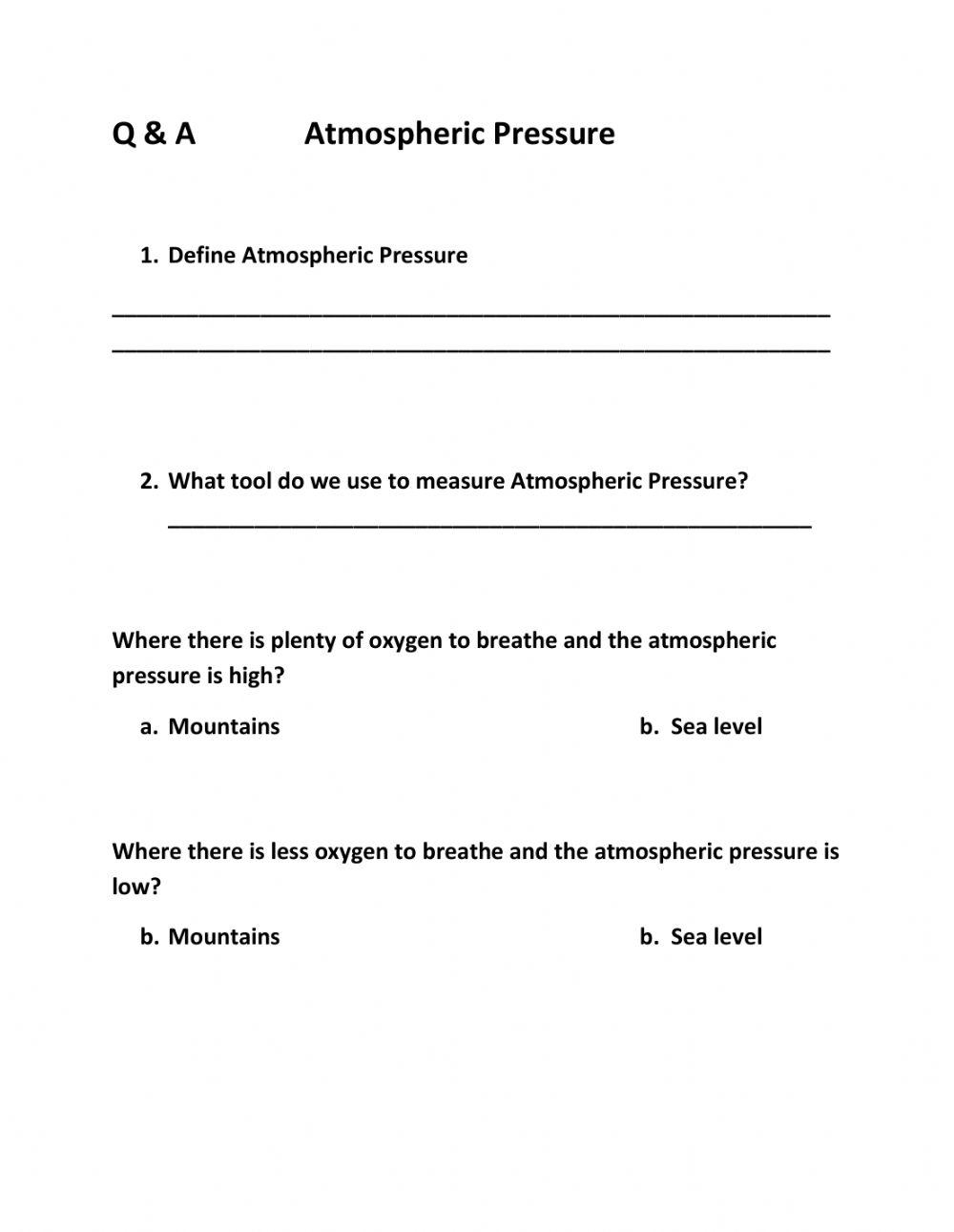 Atmospheric Pressure Worksheet Worksheets Library Atmospheric Pressure Worksheet Worksheets Library