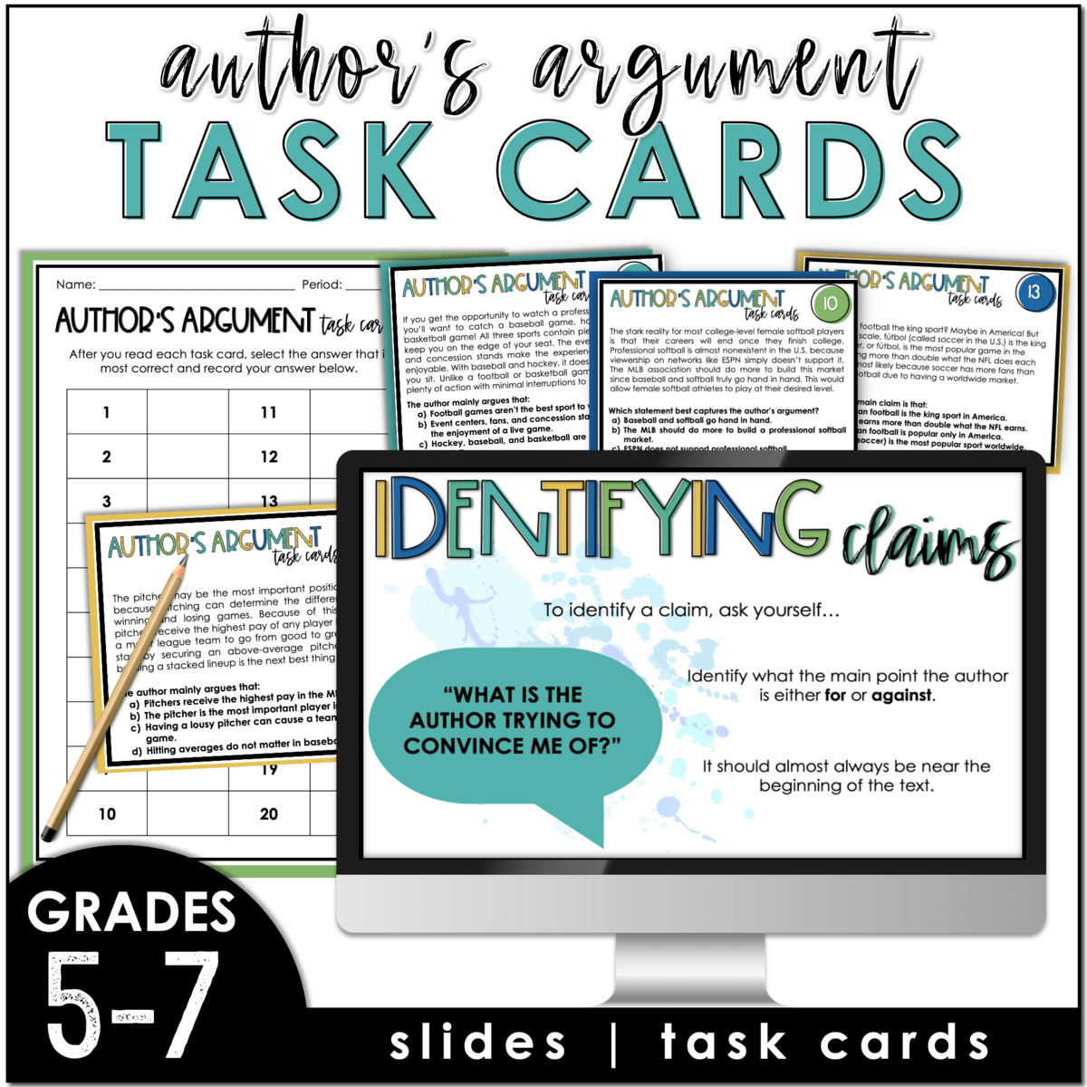 Author S Argument Task Cards Identifying The Main Claim