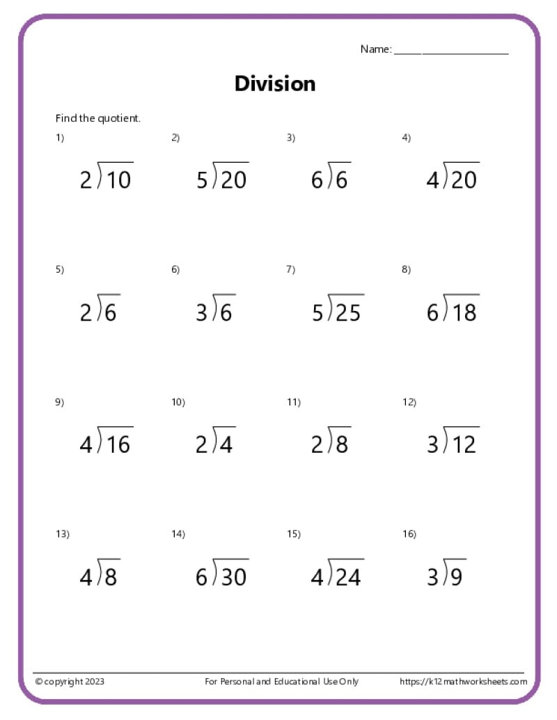 Basic Division Worksheets 2nd Grade Division Worksheets