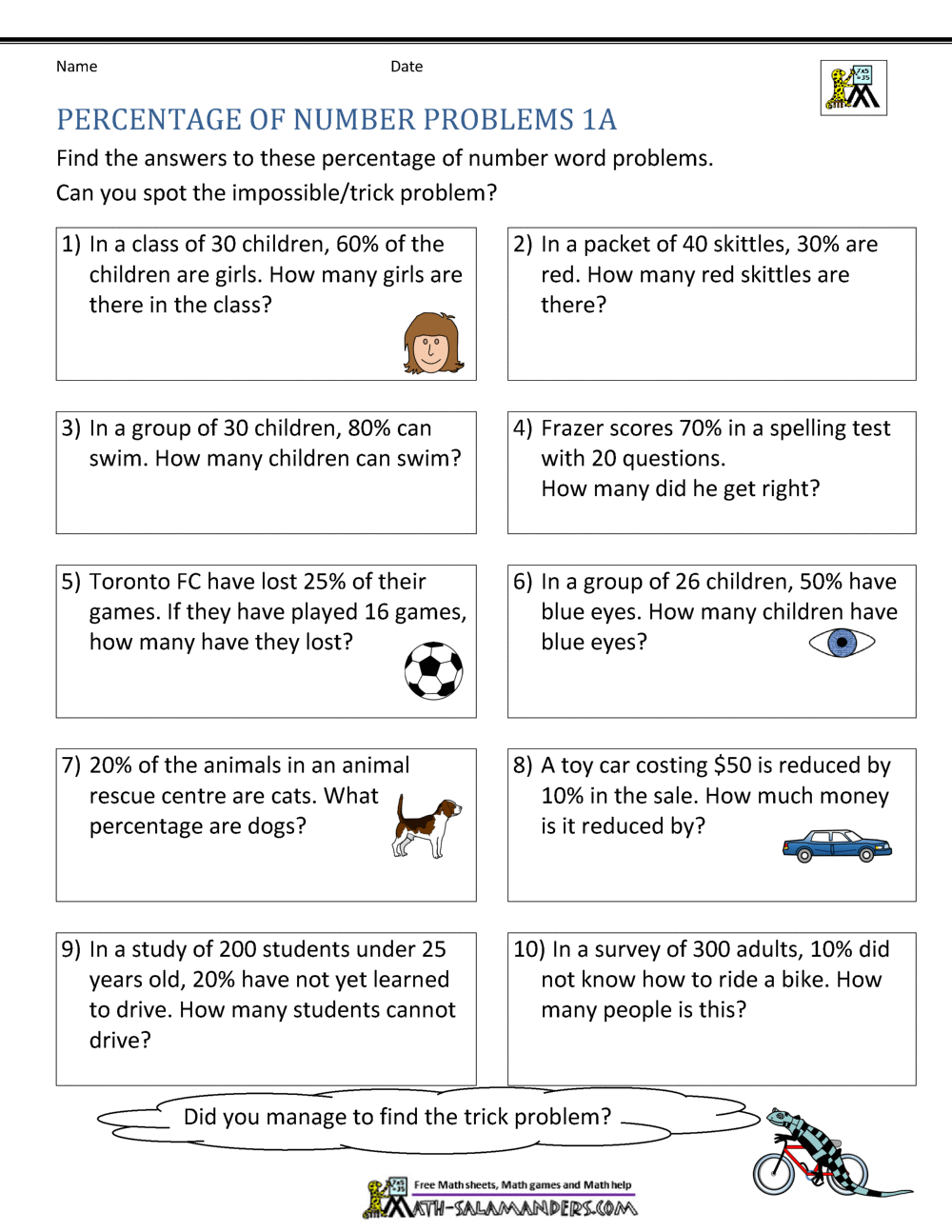 6th Grade Percent Word Problems