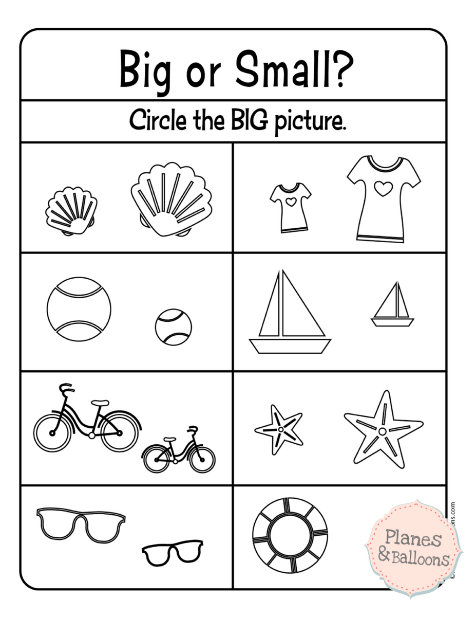 Big And Small Worksheets PDF Planes Balloons Big And Small Worksheets PDF Planes Balloons