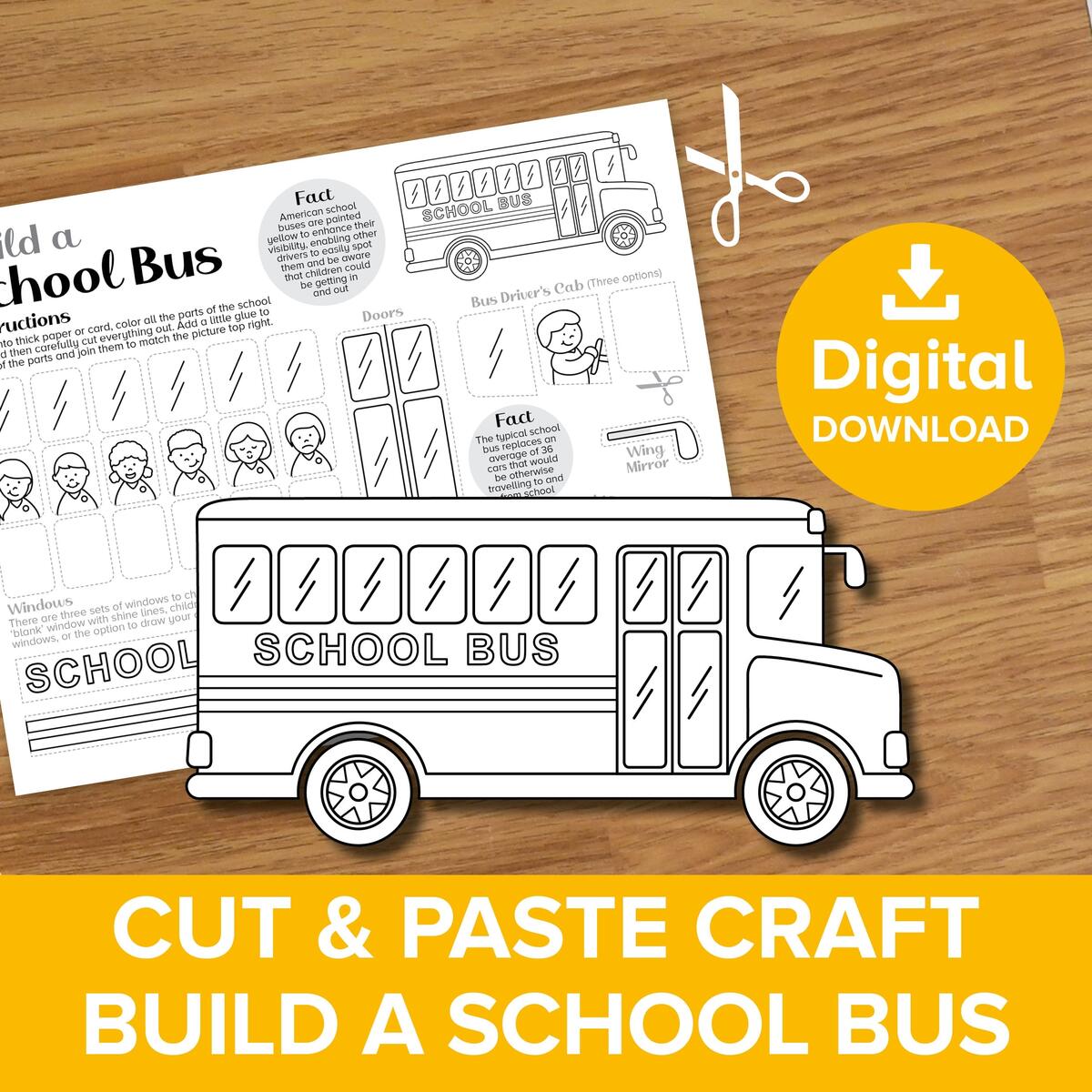 Build A School Bus Cut Paste Craft Back To School Coloring Page Printable American Yellow Bus Model Educational Transport Art Activity Etsy Cut Glue Paper Cartoon School Bus Stock Vector Royalty Free 1208460244 Shutterstock