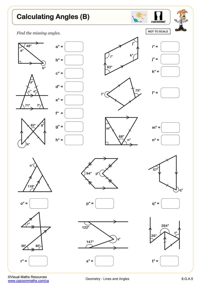 Calculating Angles B Worksheet 8th Grade PDF Worksheets Cazoom Math 8th Grade Math Worksheets Printable PDF Math Worksheets Cazoom Math