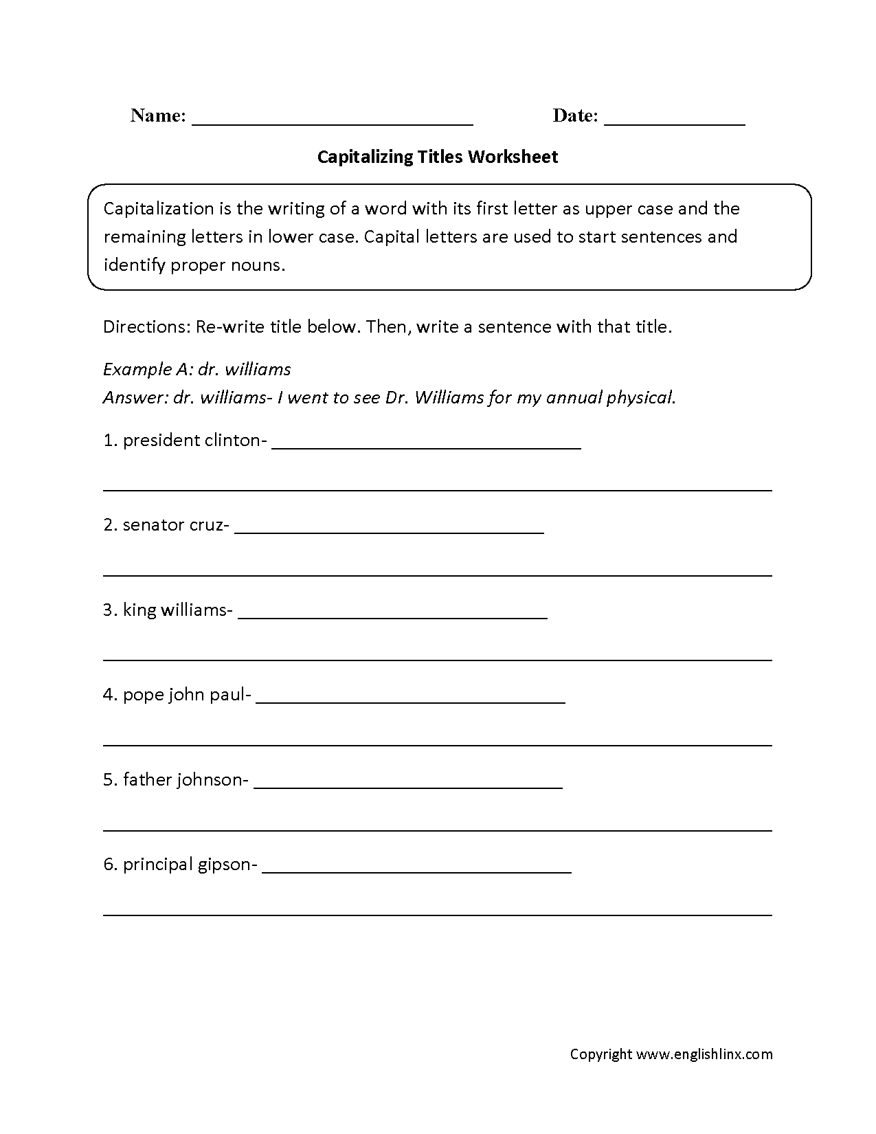Capitalization Worksheets Free Printable Grammar Practice Capitalization And Punctuation Worksheets Sentence Editing And Structure Spring Tejeda S Tots