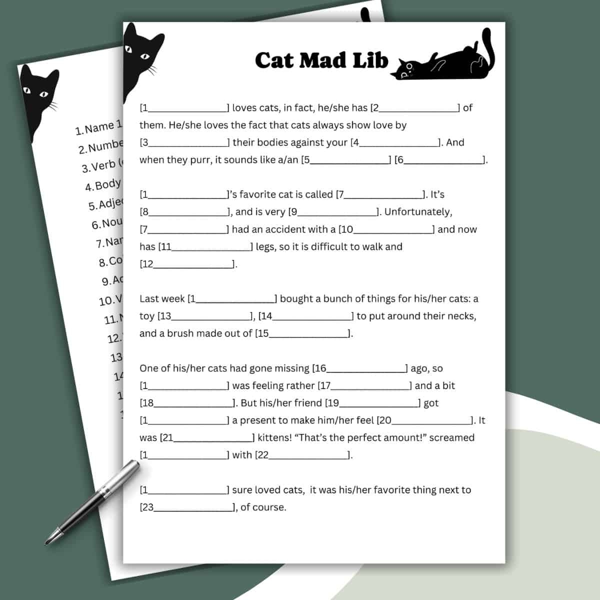 Cat Mad Libs Style Free Printable Love Laugh Games